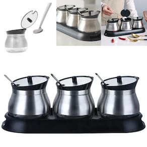 Conjunto 3 Unidades Porta Condimentos Organizador De Temperos de Vidro 250ml Inox Gourmet