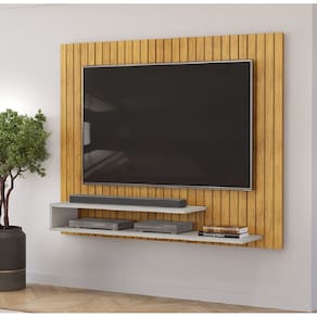 Painel Ripe com Ripado Decorativo e 2 Prateleira de 15mm - Cedro/Bali DJ Móveis
