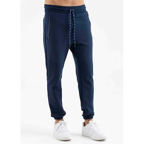 Calça Masculina Moletom Jogger Recorte Bolso Ziper Marinho
