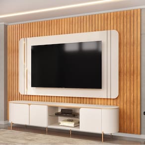 Bancada com Painel Para Tv`s até 75`` Ariana 3 Portas e Led - Off White DJ Móveis