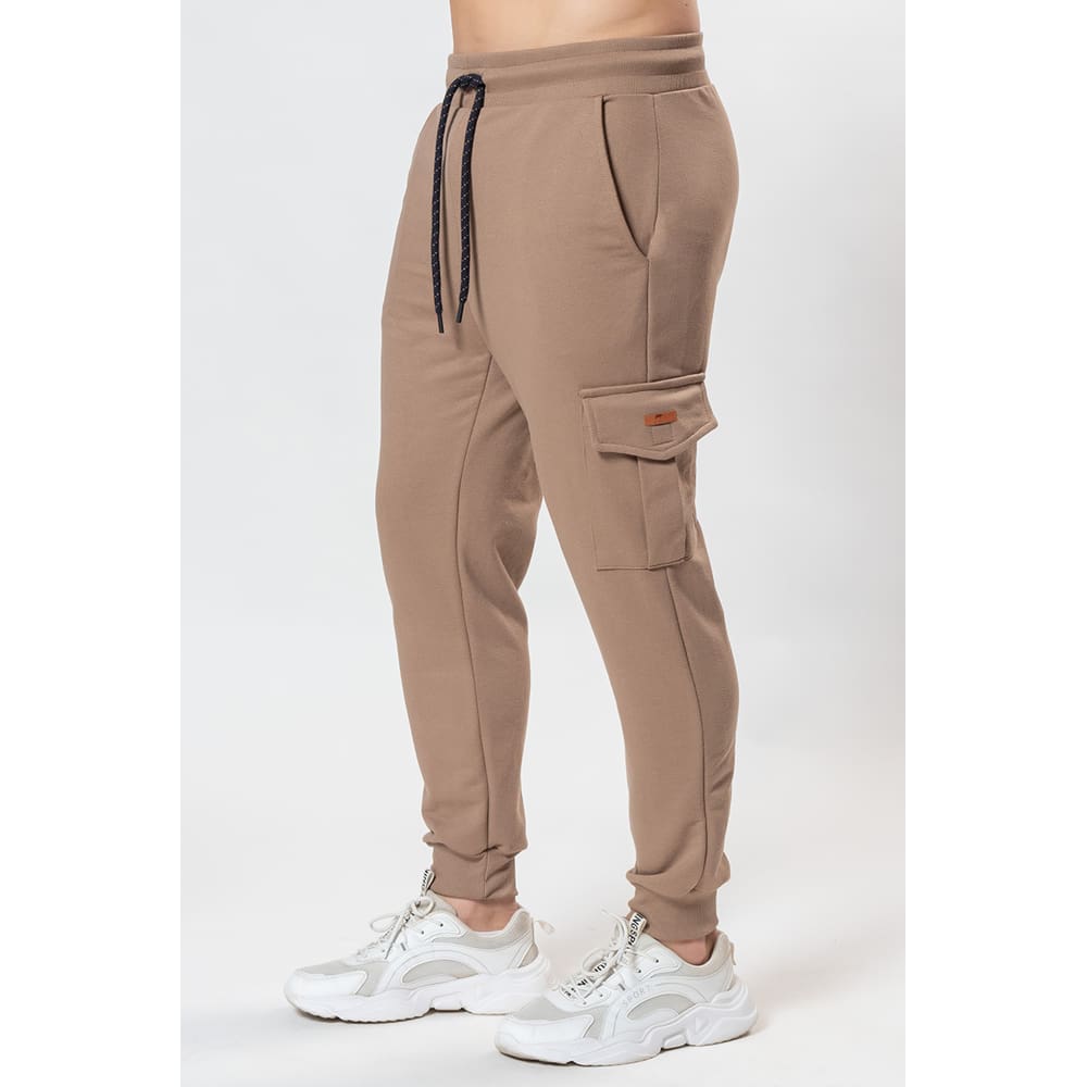 Calça Masculina Moletom Jogger Bolso Cargo Argila