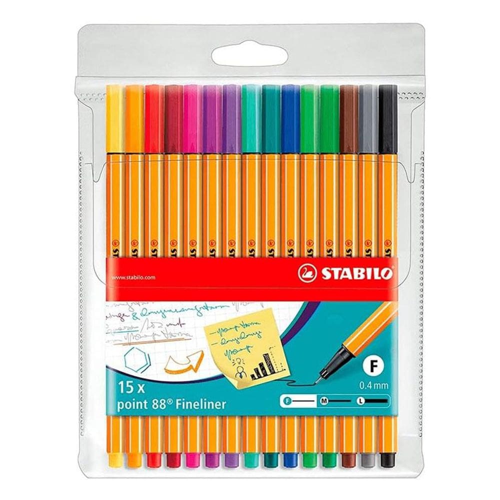 Caneta Fineliner 0.4mm Point 88 15 Cores - Stabilo