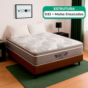 Cama Box Viúvo e Colchão Ibiza Molas V-Store 128x188x22