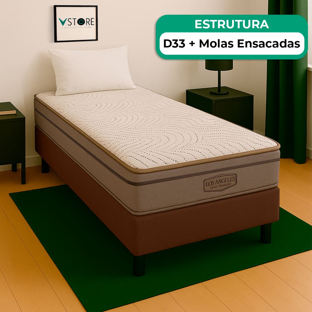 Cama Box Solteirão e Colchão Los Angeles Molas V-Store