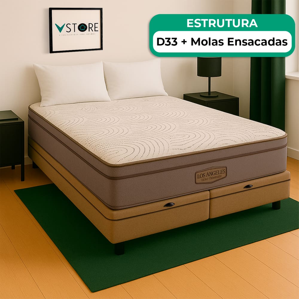 Cama Box Baú King e Colchão Los Angeles Molas V-Store