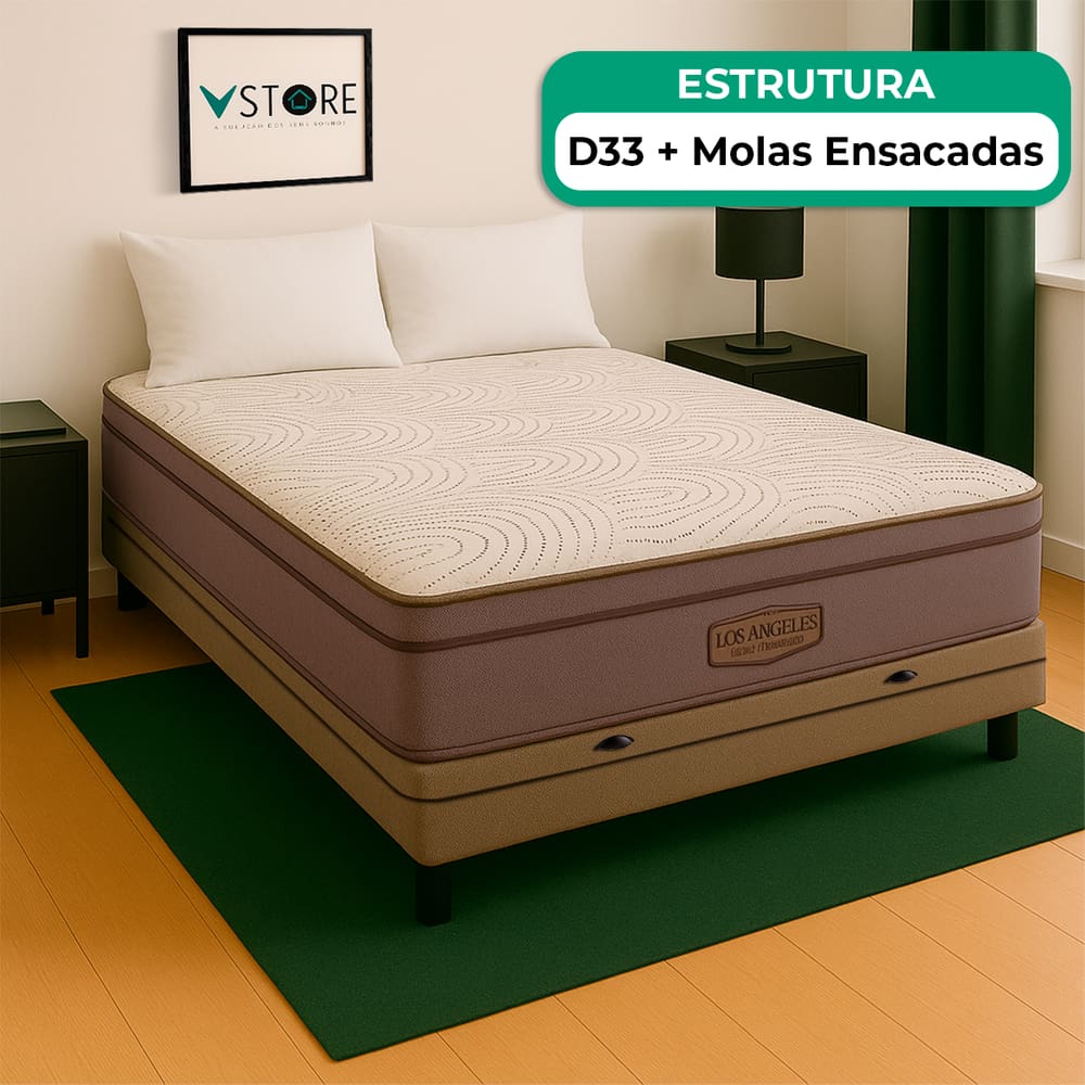 Cama Box Baú Casal e Colchão Los Angeles Molas V-Store