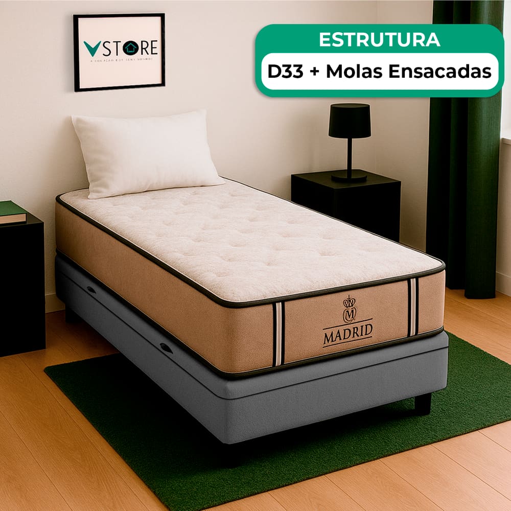 Cama Box Baú Solteiro e Colchão Madrid Molas V-Store