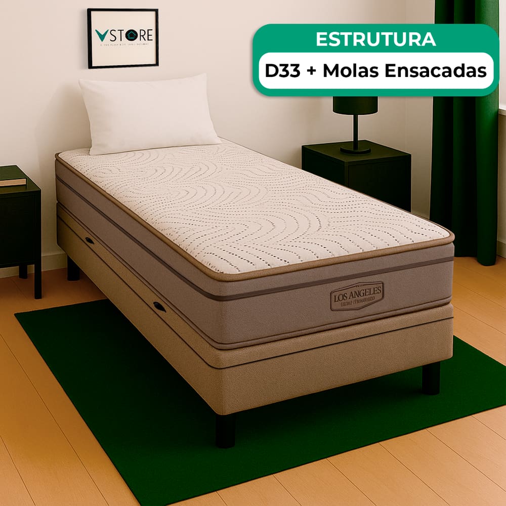 Cama Box Baú Solteiro e Colchão Los Angeles Molas V-Store