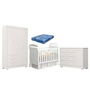 Quarto de Bebê Zaki e Berço Americano Danny Branco Acetinado com Colchão Ortobom - Reller