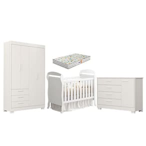 Quarto de Bebê Zaki e Berço Americano Danny Branco Acetinado com Colchão Gazin - Reller