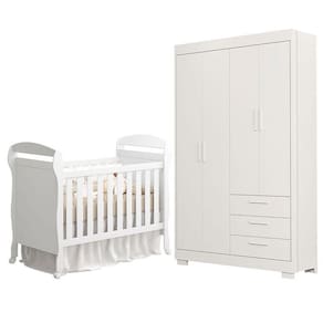 Berço Americano Danny e Guarda Roupa Infantil Zaki Branco Acetinado - Reller