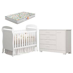 Berço Americano Danny e Cômoda Infantil Zaki Branco Acetinado com Colchão Gazin - Reller