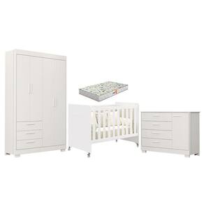 Quarto de Bebê Zaki e Berço Americano Evolution 4 em 1 Branco Acetinado com Colchão Gazin - Reller