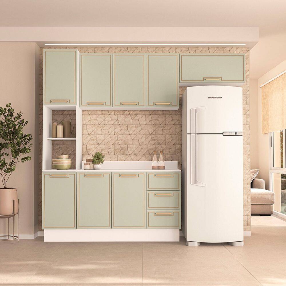 Cozinha Completa 4 Peças 224,5cm X 240cm Amara Branco/Verde Oliva