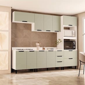 Cozinha Completa 5 Peças 224,5cmx270cm Meena Branco/Verde Oliva