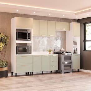 Cozinha Completa 5 Peças 224,5cmx310cm Amara Branco/Verde Oliva