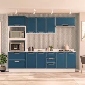 Cozinha Completa 5 Peças 224,5cmx270cm Amara Branco/Azul