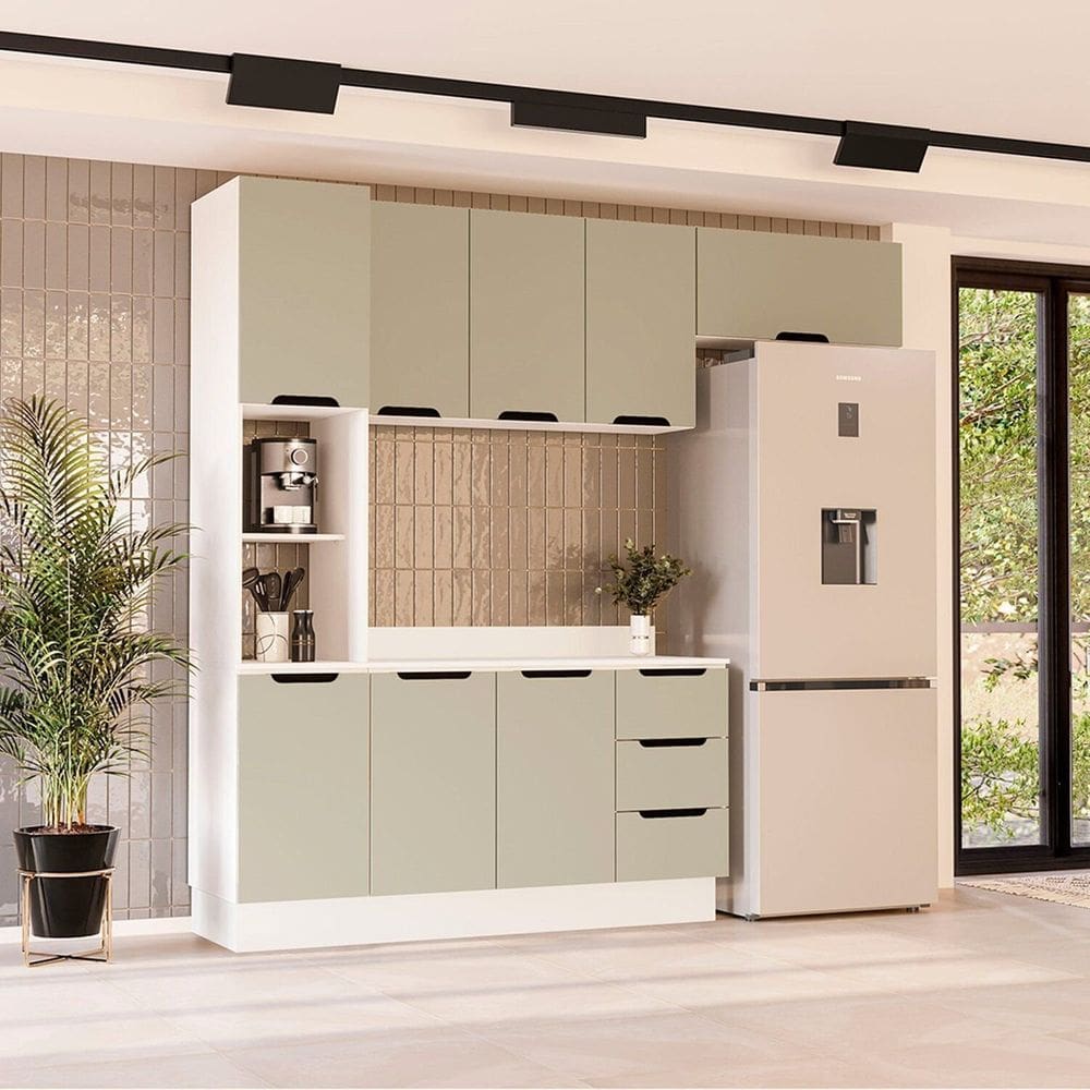 Cozinha Completa 4 Peças 224,5cm X 240cm Meena Branco/Verde Oliva