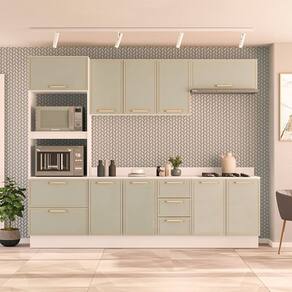 Cozinha Completa 5 Peças 224,5cmx270cm Amara Branco/Verde Oliva