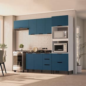 Cozinha Completa 4 Peças sem Tampo Meena Branco/Azul/Preto