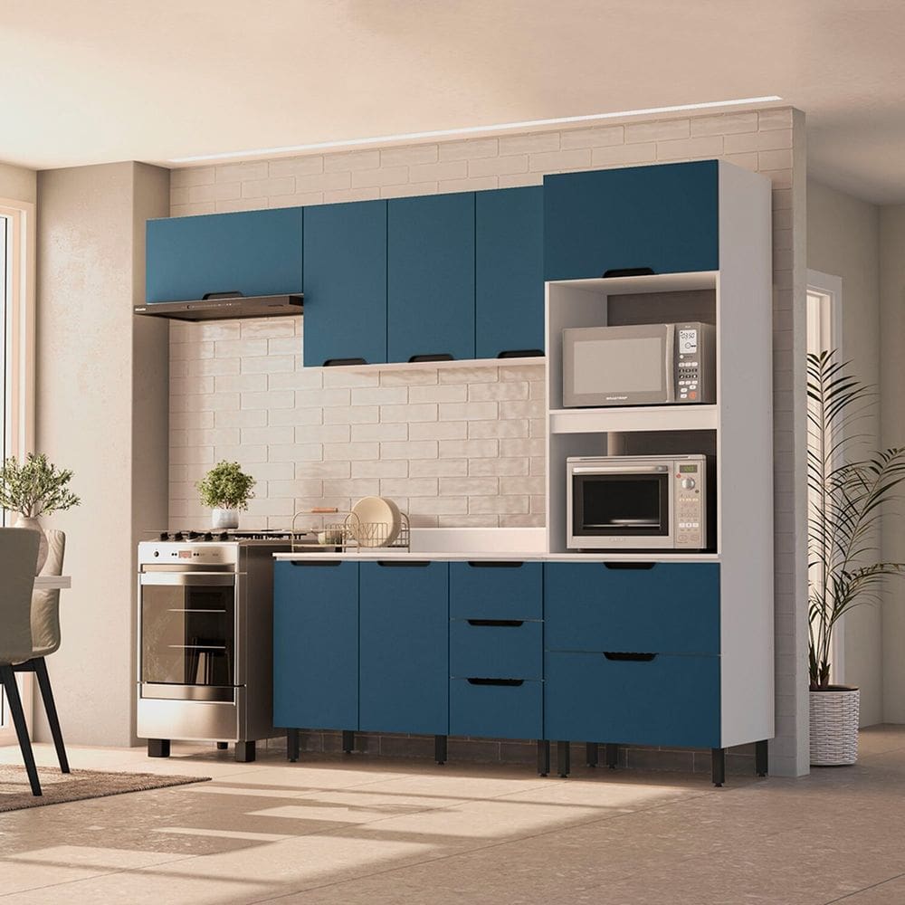 Cozinha Completa 3 Peças 224,5cm X 270cm Meena Branco/Azul