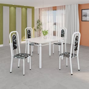 Conjunto Sala de Jantar com 4 Cadeiras Lara Preto / Branco/Bege