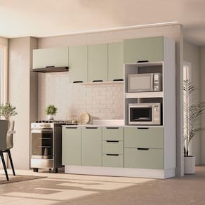 Cozinha Completa 4 Peças 224,5cm X 270cm Meena Branco/Verde Oliva