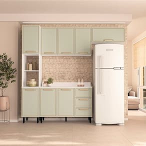 Cozinha Completa 4 Peças com Tampo Amara Branco/Verde Oliva