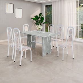 Conjunto Sala de Jantar com 6 Cadeiras Lara Bege / Branco