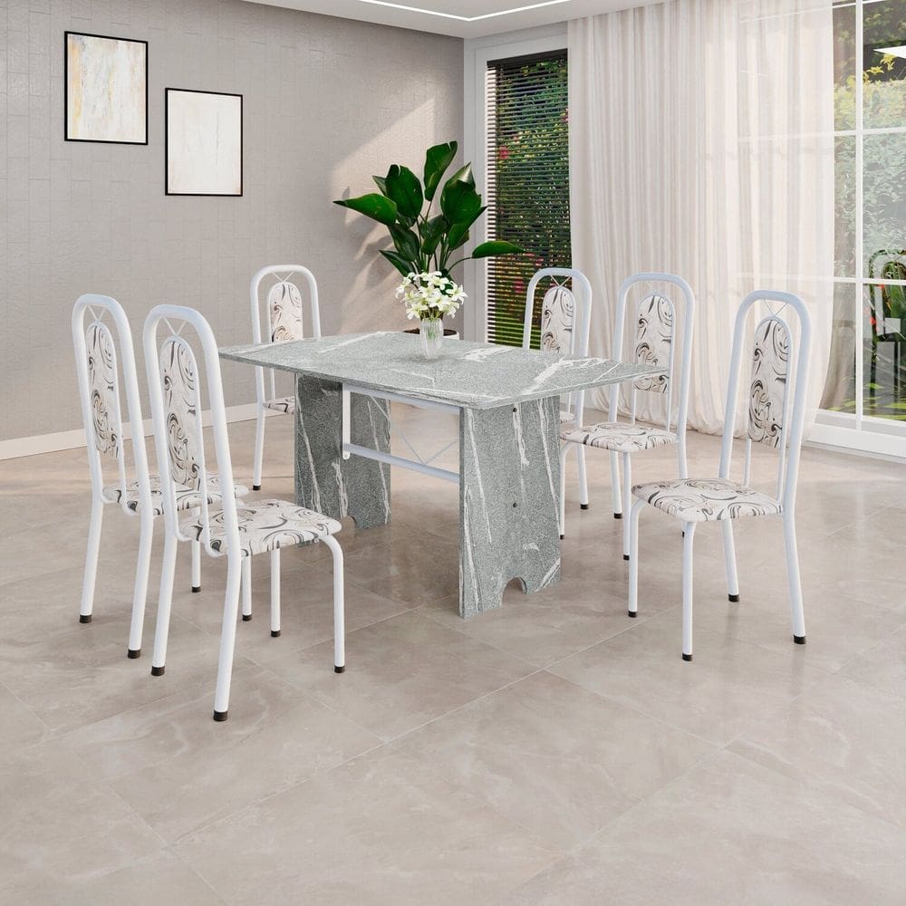Conjunto Sala de Jantar com 6 Cadeiras Lara Arabesco / Branco