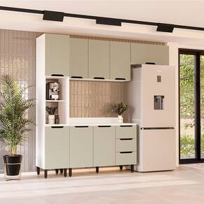 Cozinha Completa 4 Peças 224,5cm X 240cm Meena Branco/Verde Oliva