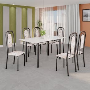 Conjunto de Mesa Tubular com 6 Cadeiras Lara Bege / Prata