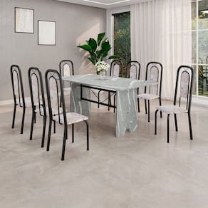 Conjunto Sala de Jantar com 8 Cadeiras Lara Bege / Preto