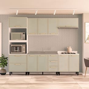 Cozinha Completa 5 Peças 224,5cmx270cm Amara Branco/Verde Oliva