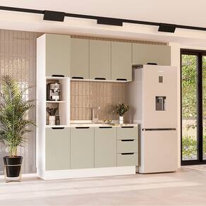 Cozinha Completa 4 Peças 224,5cm X 240cm Meena Branco/Verde Oliva