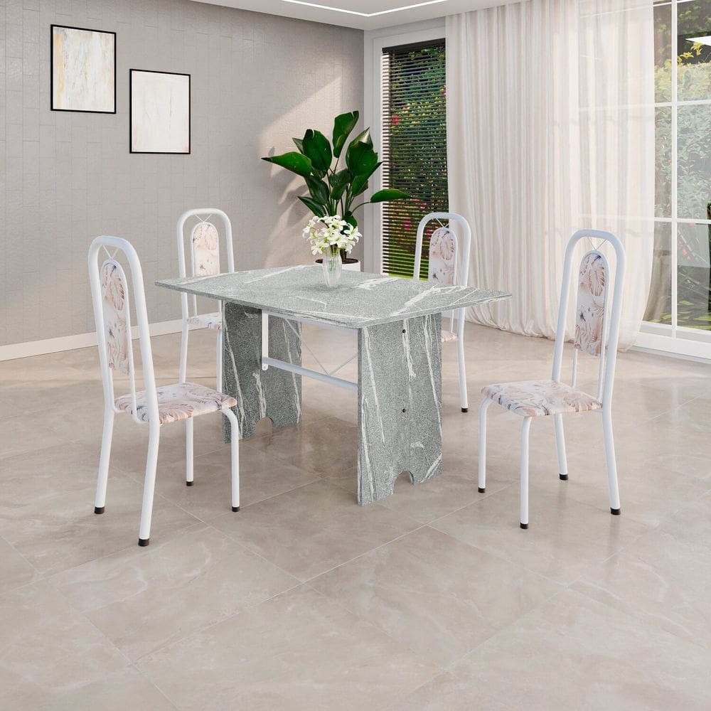 Conjunto Sala de Jantar com 4 Cadeiras Lara Bege / Branco / Granito