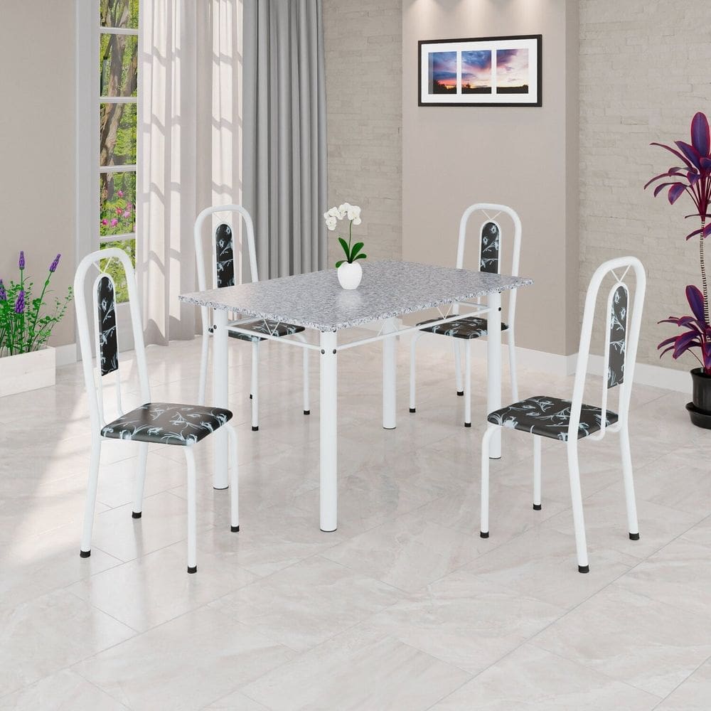 Conjunto Sala de Jantar com 4 Cadeiras Lívia Preto / Branco