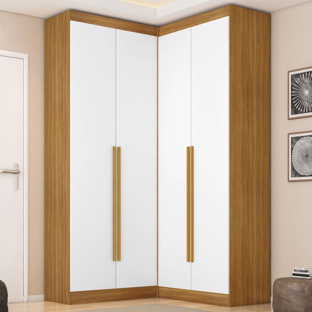 Guarda Roupa Dormitório Casal Canto com 4 Portas 135x130x235 Versatille Yescasa Freijó Com Branco