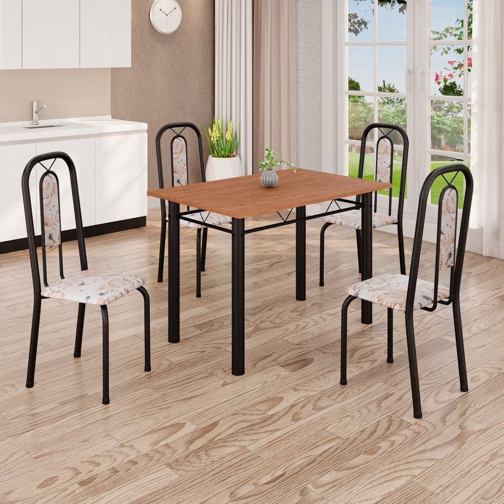 Conjunto Sala de Jantar com 4 Cadeiras Lívia Bege / Preto / Marrom