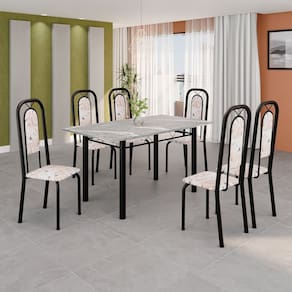 Conjunto Sala de Jantar com 6 Cadeiras Lara Bege / Preto