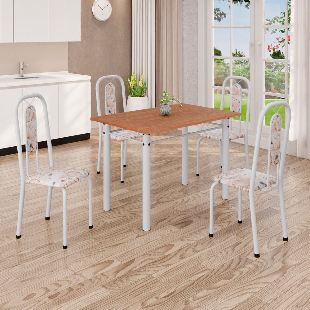 Conjunto Sala de Jantar com 4 Cadeiras Lívia Bege / Branco / Marrom