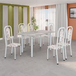 Conjunto Sala de Jantar com 6 Cadeiras Lara Arabesco / Branco