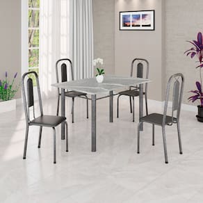Conjunto Sala de Jantar com 4 Cadeiras Lívia Preto / Prata