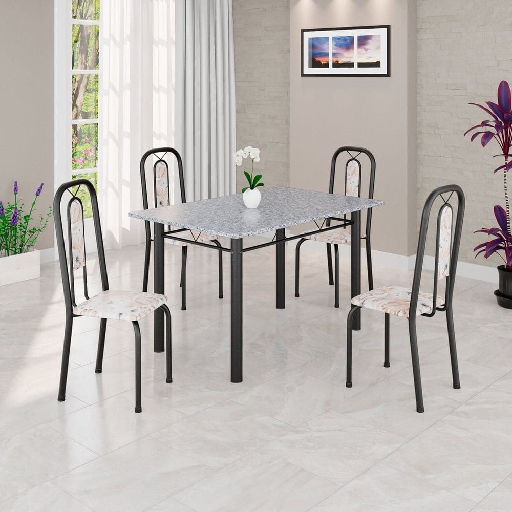 Conjunto Sala de Jantar com 4 Cadeiras Lívia Bege / Preto