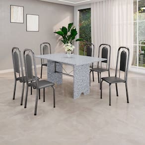 Conjunto Sala de Jantar com 6 Cadeiras Lara Preto / Prata
