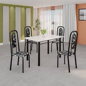 Conjunto Sala de Jantar com 4 Cadeiras Lara Preto/Branco