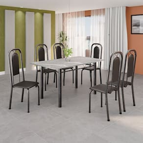 Conjunto Sala de Jantar com 6 Cadeiras Lara Preto / Prata