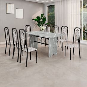 Conjunto Sala de Jantar com 8 Cadeiras Lara Arabesco / Preto