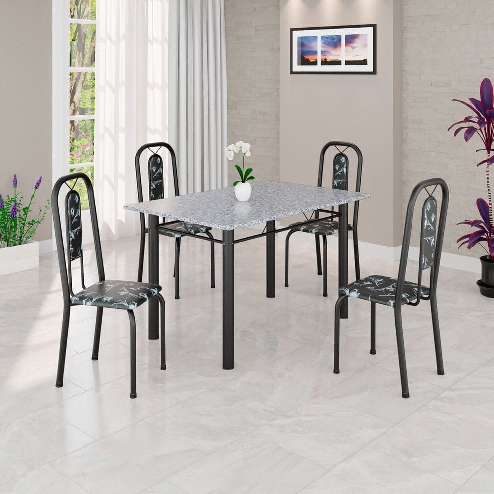 Conjunto Sala de Jantar com 4 Cadeiras Lívia Preto
