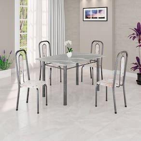 Conjunto Sala de Jantar com 4 Cadeiras Lívia Bege / Prata